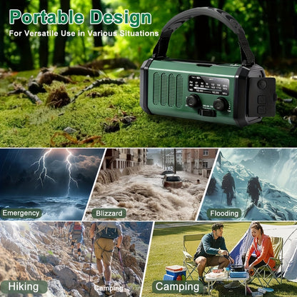 Radio di emergenza da 10000mAh, radio solare, radio a manovella, radio meteorologica NOAA AM/FM, 3 metodi di ricarica, batteria polimerica, torcia e lampada da lettura, allarme SOS, caricabatterie per telefono per emergenze