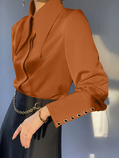 Maglia Casual Donna a Maniche Lunghe con Collo a Revers Tinta Unita