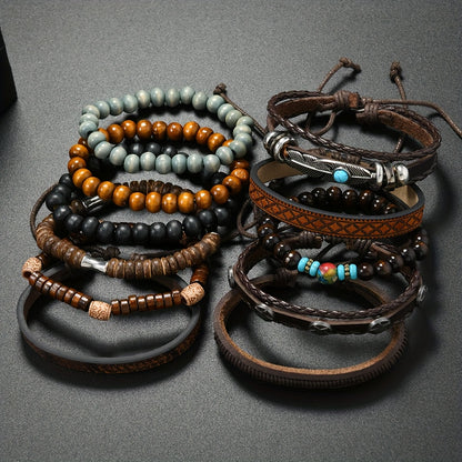11pezzo Turquoise Cubo Sintetico Set di Braccialetti in Pietra Sintetica, Anello in Legno e Catena Regalo per Lui, Perfetto per l'Abbigliamento Quotidiano, Feste e Occasioni Speciali, Accessori per Feste | Braccialetti in Stile Vintage | Braccialetti in P
