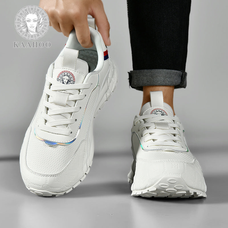 KAAHOO Scarpe da Ginnastica Casual Uomo in Beige//Grigio/Nero/Verde - Tomaia Traspirante e Suola in Gomma, Calzature Versatili con Lacci per Palestra ed Abbigliamento Informale, Scarpe Sportive per Uomini, Scarpe Sportive Bianche per Uomo, Scarpe da Tenni