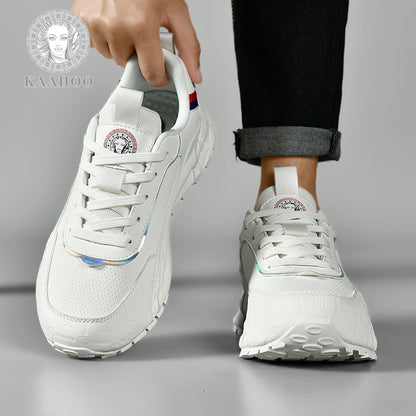 KAAHOO Scarpe da Ginnastica Casual Uomo in Beige//Grigio/Nero/Verde - Tomaia Traspirante e Suola in Gomma, Calzature Versatili con Lacci per Palestra ed Abbigliamento Informale, Scarpe Sportive per Uomini, Scarpe Sportive Bianche per Uomo, Scarpe da Tenni