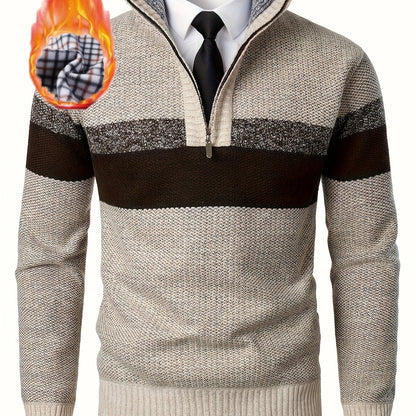 Maglione da uomo a blocchi di colore con collo alla coreana e maglia spessa