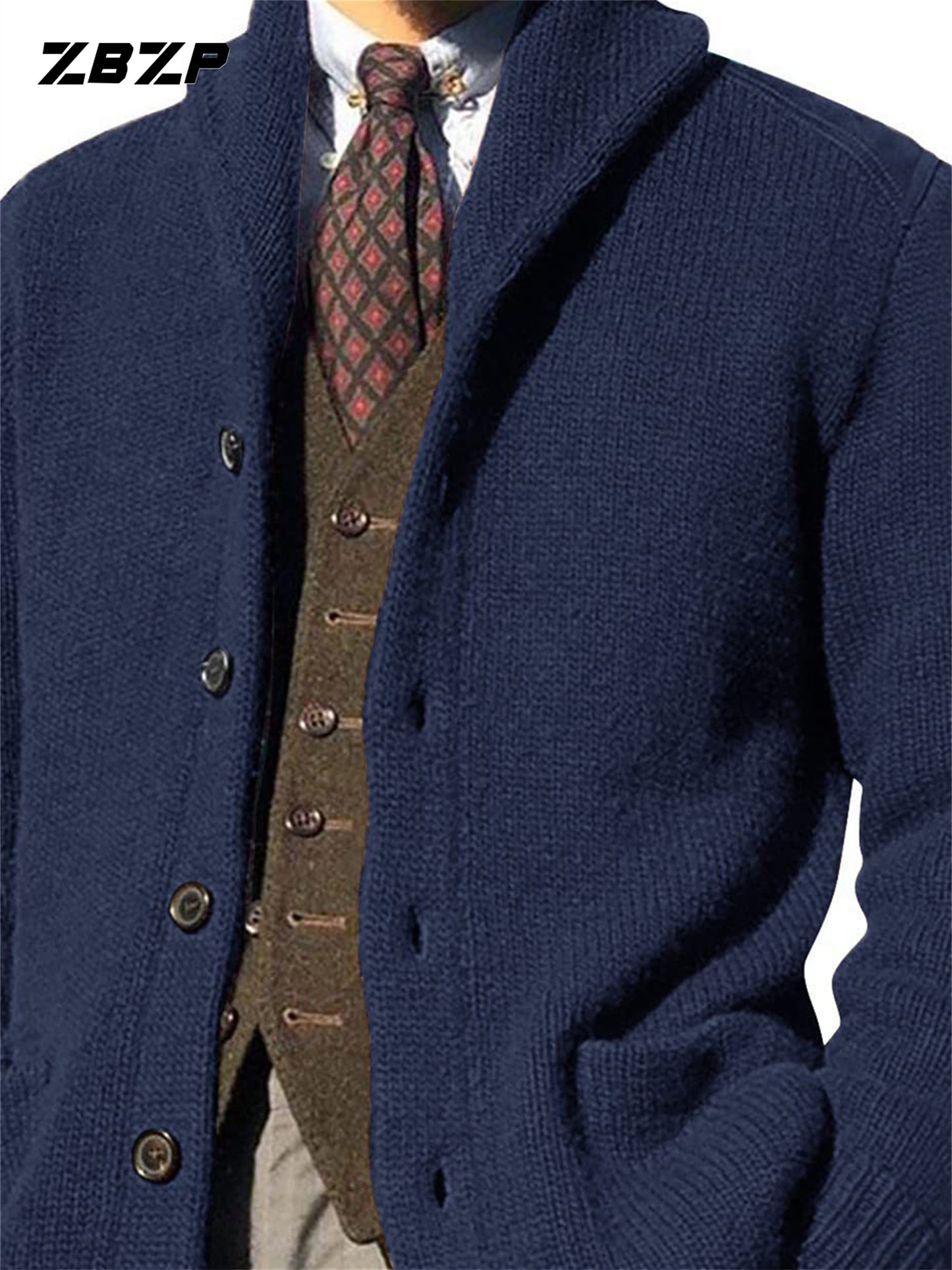 Maglione Uomo ZBZP Marrone con Bottoni - Cappotto in Maglia Pesante con Collo Alto, Modello A339 per Occasioni Formali e Casual Invernali, Comodo da Indossare Ogni Giorno, Taglio Classico Largo e Tessuto Resistente