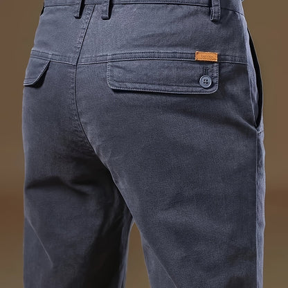 Pantaloni Eleganti da Uomo Bedford in Tessuto Elasticizzato Khaki per Look Business Casual e Viaggi, Primavera/Autunno