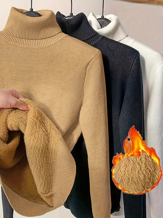 3pz Maglione A Collo Alto Solido, Maglione Casual A Maniche Lunghe Per Autunno E Inverno, Abbigliamento Da Donna