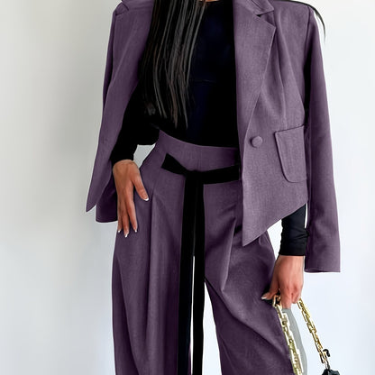 BK052044 Elegant Suit Jacket and Waist-Tie Loose Straight-Leg Wide-Leg Pants Women's Two-Piece Suit
