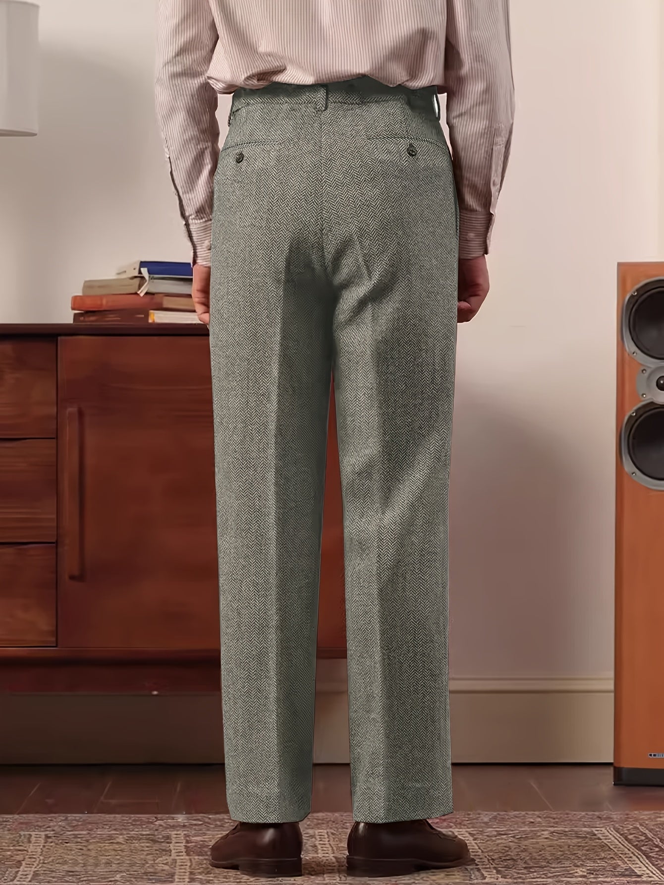 Pantaloni da uomo eleganti in tweed italiano - Pantaloni a gamba dritta a vita alta con chiusura a bottoni, tessuto non elasticizzato per ufficio ed eventi formali - Abbigliamento business autunno/inverno, evento formale, design classico, costruzione resi