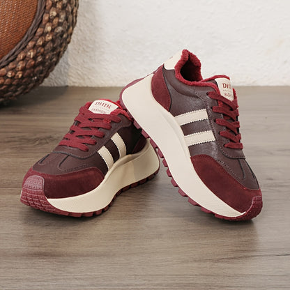 Scarpe da ginnastica invernali da donna con fodera in pile - Scarpe basse con lacci in pelle sintetica con design ricamato e suola spessa e morbida, ideali per un look casual e sportivo, scarpe da ginnastica invernali | Scarpe invernali alla moda | Suola