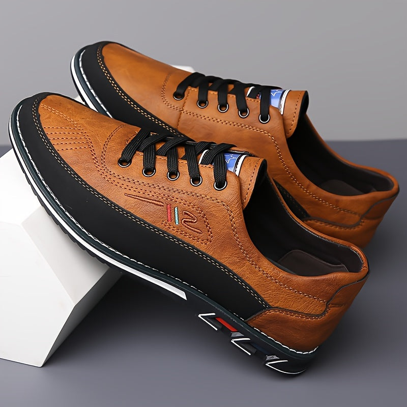 Scarpe da lavoro alla moda con blocco di colore per uomo Plus Size, comode scarpe da abito con lacci in gomma antiscivolo, calzature da uomo