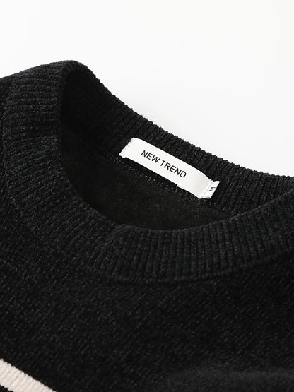 Maglione Invernale Termico Foderato in Pile Uomo Genghis - Design a Righe con Logo Lettere, Collo Tondo Maniche Lunghe, Lavabile in Lavatrice Taglio Regolare, Abbigliamento per il Freddo, Polsini e Orlo Costolati