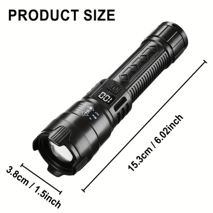Set di 2 torce LED ricaricabili, design compatto con zoom regolabile e indicatore del livello di batteria, che offre tre opzioni di illuminazione adatte per attività all'aperto, campeggio, lavoro e situazioni di emergenza.