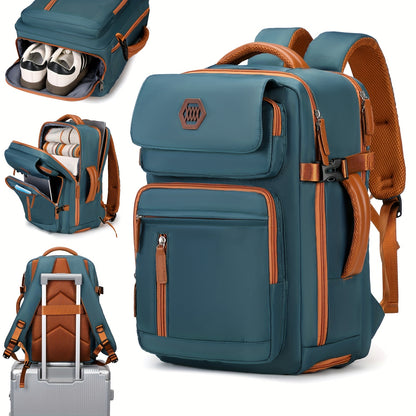 ZAINO DA VIAGGIO PER LAPTOP APPROVATO DALL'AEROPORTO da 39.62 cm con Scomparto per Scarpe e Cinghia per Bagaglio - Zaino Resistente per Affari ed Escursionismo in Beige e Marrone, Scomparti Multipli, Spallacci Regolabili, Solo Lavaggio a Mano, Design Eleg