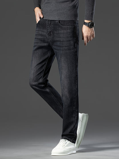 Pantaloni di lusso da uomo in denim finto - Pantaloni dritti con vita media e chiusura a cerniera - Pantaloni formali e casual per ufficio, riunioni, eventi - Design classico non trasparente - Ideali per l'abbigliamento professionale e quotidiano, denim f