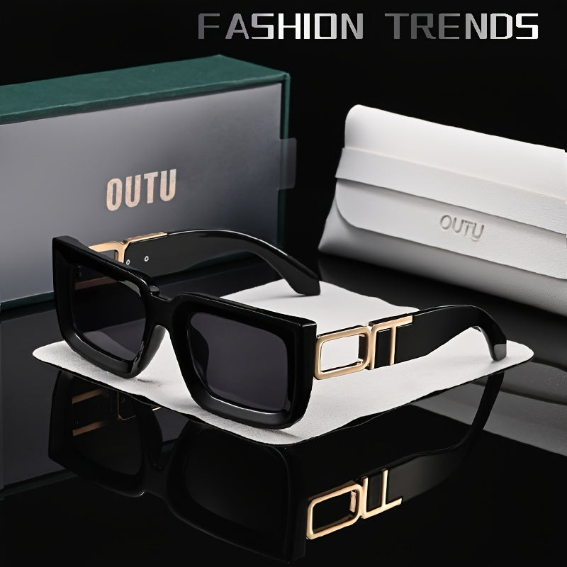 OUTU Retro Casual Stile Vintage Quadrato Occhiali da Uomo con Tempie Scolpite in Metallo, Adatti per Varie Occasioni.