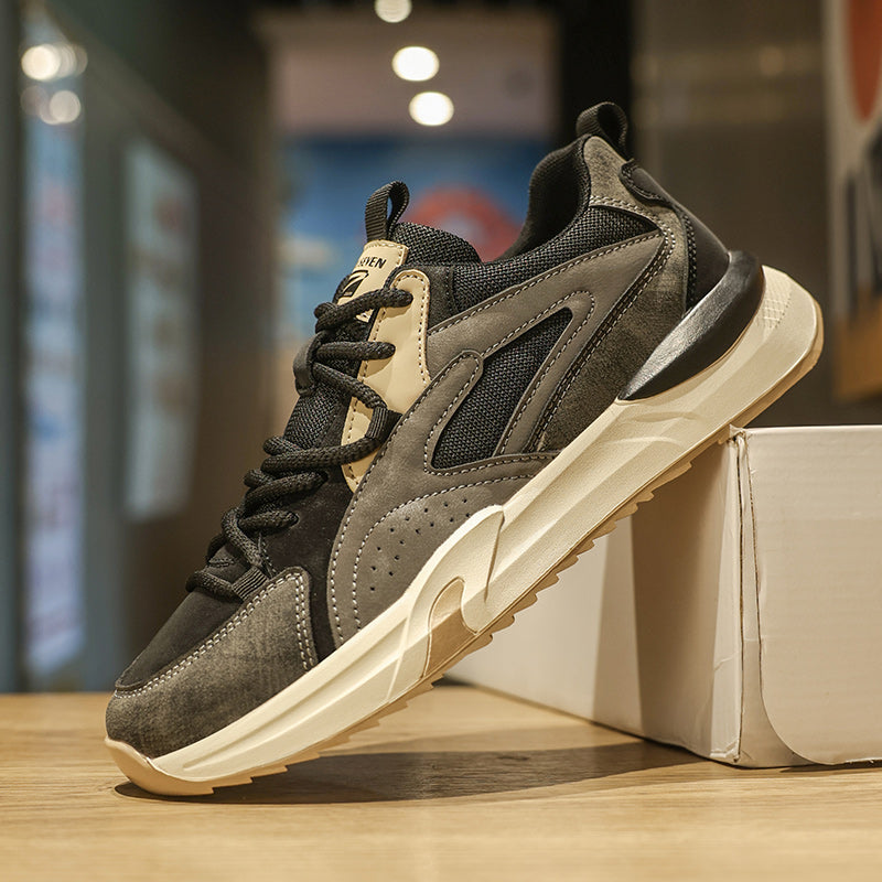 Scarpe da Ginnastica Invernali Uomo Retro di Alta Qualità - Suola Spessa e Resistente, Tomaia in PU Beige & Nero con Lacci Bassa, Ideali per Palestra o Casuale (Autunno/Inverno)