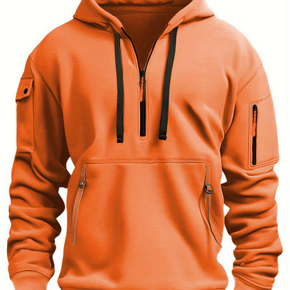 Maglione Sportivo Casual Uomo con Cappuccio - 100% Poliestere, Polsini e Orlo a Costine, Calore 220gsm, Lavabile in Lavatrice, Colore Unico per Escursioni e Attività All'aperto