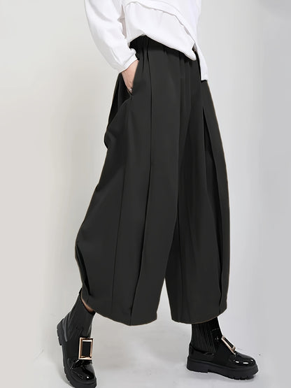 Pantaloni da donna a vita alta e gamba larga - Eleganti pantaloni a gamba dritta con texture liscia, pantaloni per tutte le stagioni, per tutti i giorni e formali da donna - Ufficio, festa, outfit casual - Tessuto non elasticizzato di facile manutenzione,