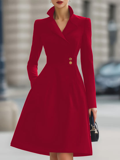 Women'S Elegant A-Line Maxi Dress with Pockets - High Neck, Long Sleeve, Button-Up Front, Flowy Hem, Perfect for All Seasons, Casual to Formal Wear