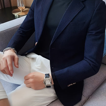Linea Classic - Blazer a maniche lunghe in maglia waffle per uomo