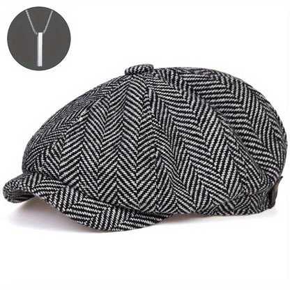 2-Pack: 1 Cappello più 1 Collana, Cappello Newsboy per Uomo, Cappello Tweed Gatsby, Cappello Ivy Cabbie, Cappello da Golf con Cima Piana per Padre, Donna, Unisex
