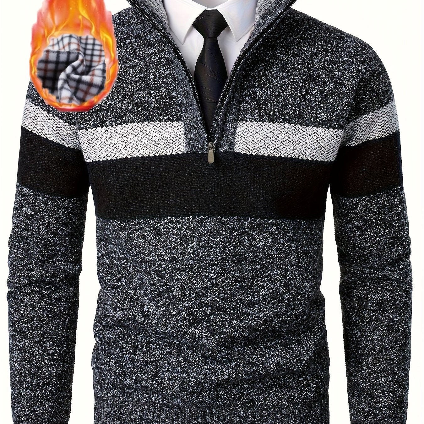 Maglione da uomo a blocchi di colore con collo alla coreana e maglia spessa