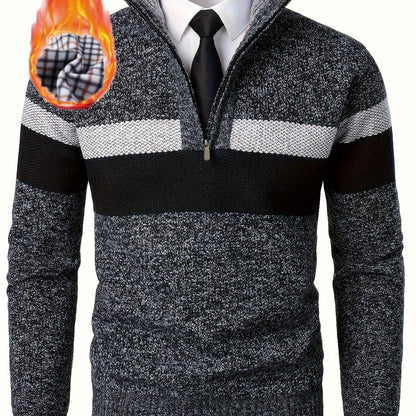 Maglione da uomo a blocchi di colore con collo alla coreana e maglia spessa