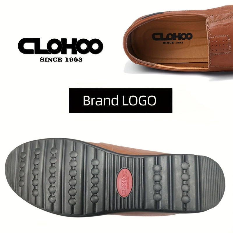 Scarpe da uomo in pelle di mucca divisa CLOHOO, tomaia in pelle scamosciata di colore solido, comode scarpe mocassino antiscivolo con resistente suola in gomma, calzature da ufficio per uomo