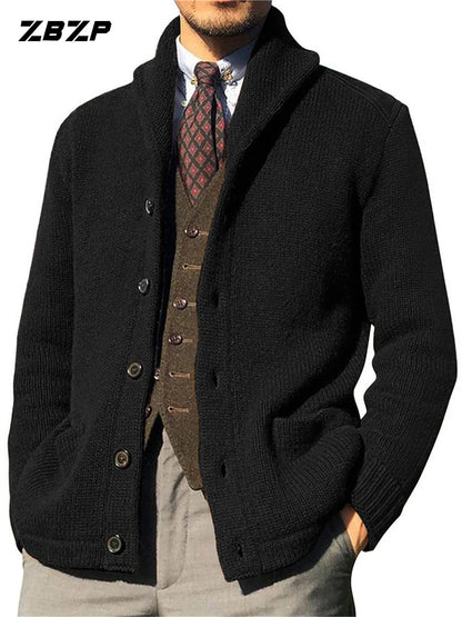 Maglione Uomo ZBZP Marrone con Bottoni - Cappotto in Maglia Pesante con Collo Alto, Modello A339 per Occasioni Formali e Casual Invernali, Comodo da Indossare Ogni Giorno, Taglio Classico Largo e Tessuto Resistente
