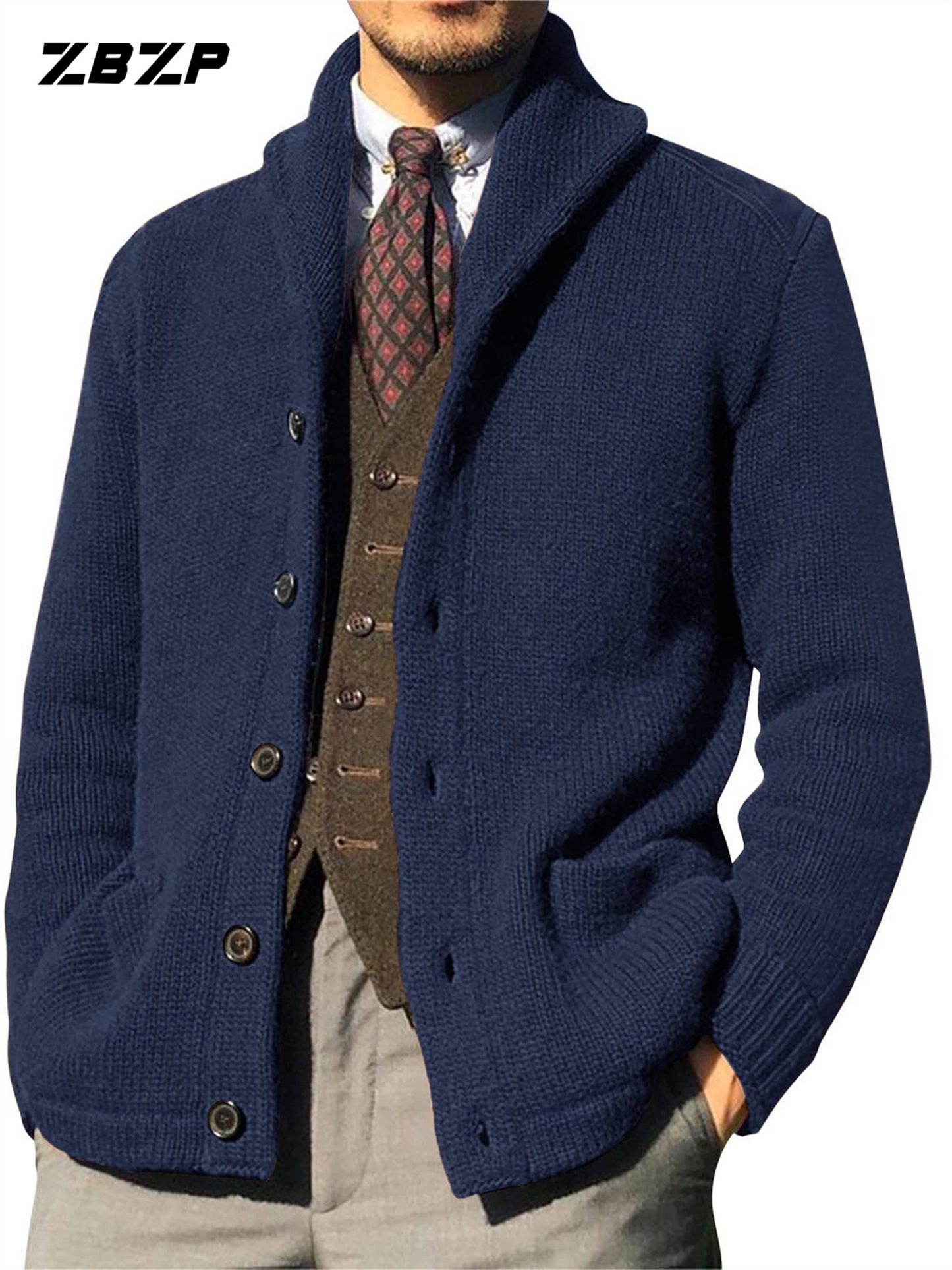 Maglione Uomo ZBZP Marrone con Bottoni - Cappotto in Maglia Pesante con Collo Alto, Modello A339 per Occasioni Formali e Casual Invernali, Comodo da Indossare Ogni Giorno, Taglio Classico Largo e Tessuto Resistente