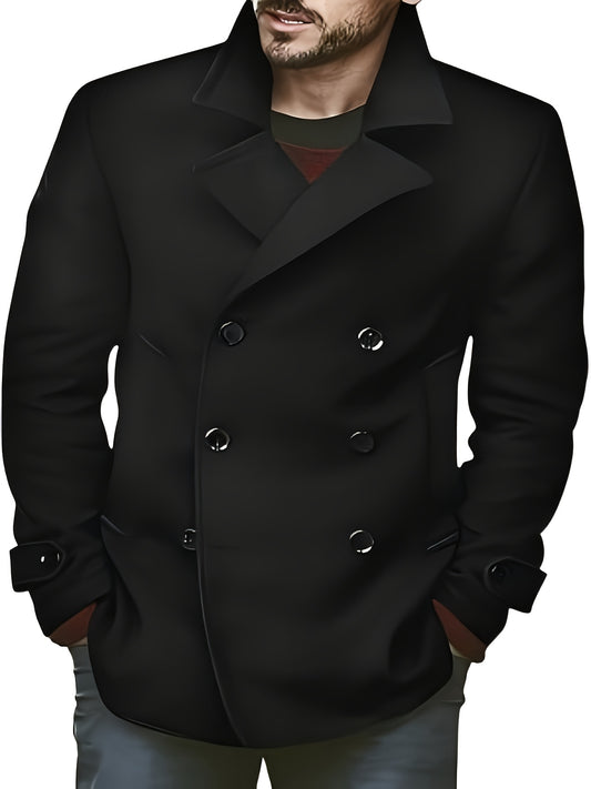 1pz Cappotto Invernale Pesante da Uomo - Giacca Doppiopetto con Colletto a Lancia, Grande Bottone sul Risvolto & Passanti in Tinta Unita (Tessuto Non Elasticizzato) - Capospalla Spesso per Taglie Grandi e Alte, Abbigliamento Casual ed Elegante (Marrone),