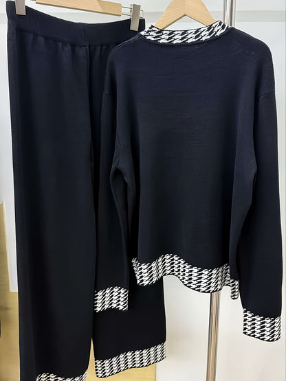 Set Donna Autunno Invernali a Vita Alta con Motivo Pied-de-Poule, Moda Femminile