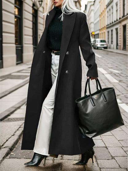 Women's Elegant Green Coat - Long Formal & Professional Outerwear, Machine Washable Winter Trench with Structured H-Silhouette for Office, Parties, Everyday - Sophisticated Outerwear, Office Ready Apparel, Smooth Texture, Durable Fabric, Office Wear, High