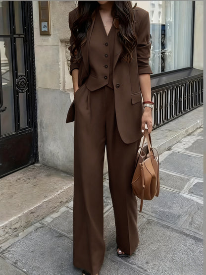 New Women's Beige Three-Piece Suit, Mature and, Stylish Business Attire