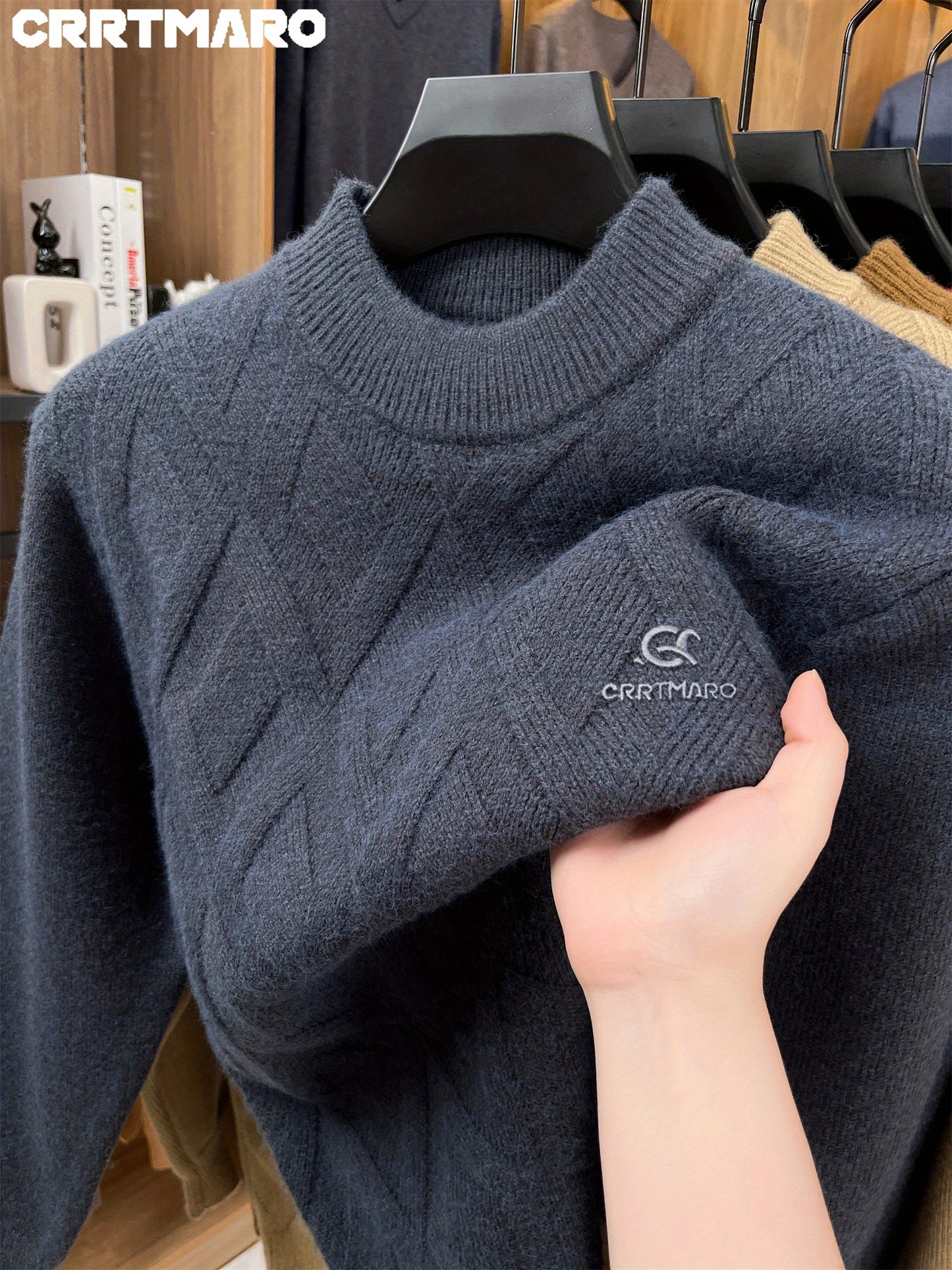 Maglione termico da uomo CARTMARO - Maglione invernale pesante con scollo rotondo, strato base spesso per il freddo per abiti formali e quotidiani - Marrone/rosso scuro - Maglione facile da curare per ufficio, feste, abbigliamento casual - Abbigliamento a