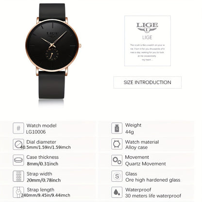 LIGE Orologio da Uomo di Lusso Sportivo Quartz - Ultra Sottile, IP68, Nero con Accenti in Tonalità Dorata, Design Semplice per Indumenti Casual e Formali, Orologio per Tutti i Giorni, Orologio Elegante