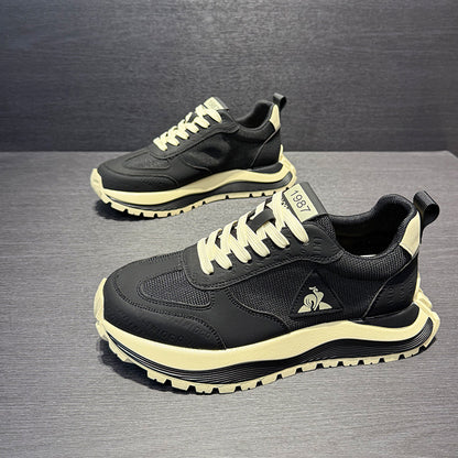 Scarpe da Ginnastica Uomo con Suola Spessa - Tomaia e Design Basso, Trazione per Tutti i Terreni in Bianco/Nero/Blu Navy/Rosso/Grigio/Beige – Scarpa Comoda Casual ed Elegante per Outdoor, Business o Abbigliamento Informale. Punta Arrotondata Traspirante a