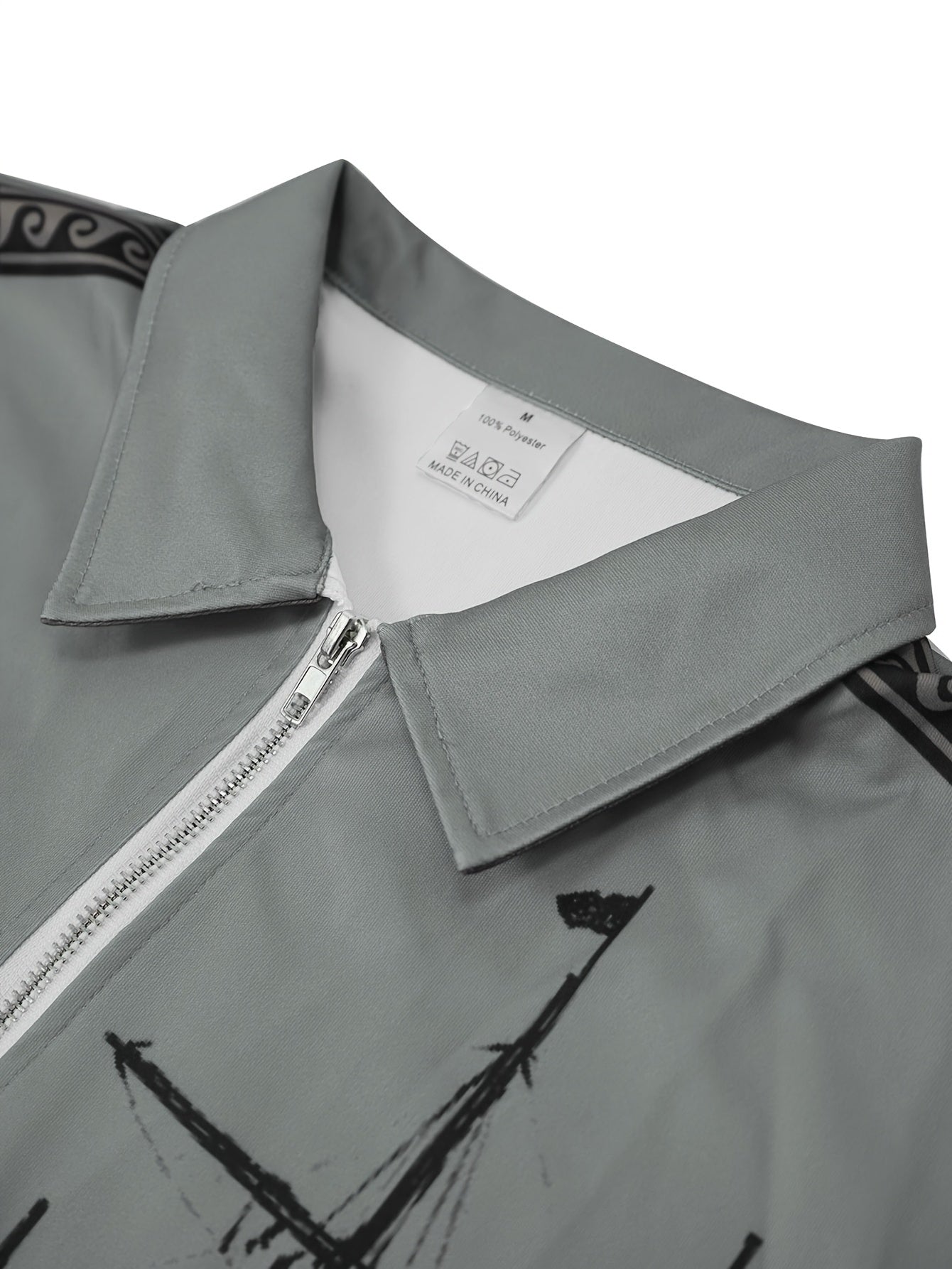 Maglietta polo a maniche lunghe con stampa di vela vintage per uomo, casual in poliestere 100% con maglia, vestibilità regolare con colletto a revers e zip, leggermente elasticizzata, 180 g/m² - Collezione autunnale