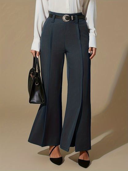 Women'S Elegant Wide-Leg Trousers - Non-Belted Pants with Elastic Waist, All-Season Formal & Everyday Pants for Office, Parties, Casual Outfits - Diqiuivy Professional Women'S Clothing, Party Attire, Smooth Texture, Office Wear, Stylish Bottoms