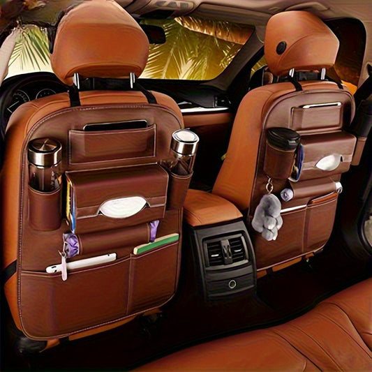 2pz Organizzatore per Schienale Auto di Grande Capacità, Borse da Appendere in Pelle PU Morbida con Scomparti Multipli per Maggiore Ordine Interno - Accessori Marroni per Migliorare l'Organizzazione, Organizzatore Posteriore del Sedile, Design Elegante e