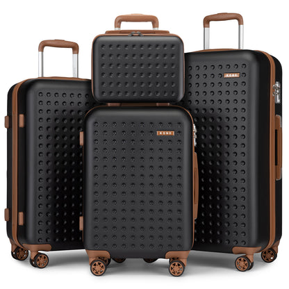 Set di 4 Valigie da 14/20/24/28 pollici Kono Elegante in ABS+PC a Pois con Guscio Rigido e Serratura TSA, Set di 4 Pezzi con Valigetta da Toilette, Bagagli da Viaggio Durevoli con Serratura TSA e Ruote Silenziose