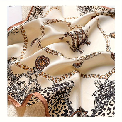 Sciarpa di Seta al 100% di Gelso Quadrata da 53.01 cm - Stile Palazzo Europeo con Stampa Floreale e Dorata, Accessorio di Moda Lusso in Beige e Oro per Donne, Regalo Elegante per Pendolari, Appuntamenti, Feste, Accessorio per Serate Romantiche | Artigiana