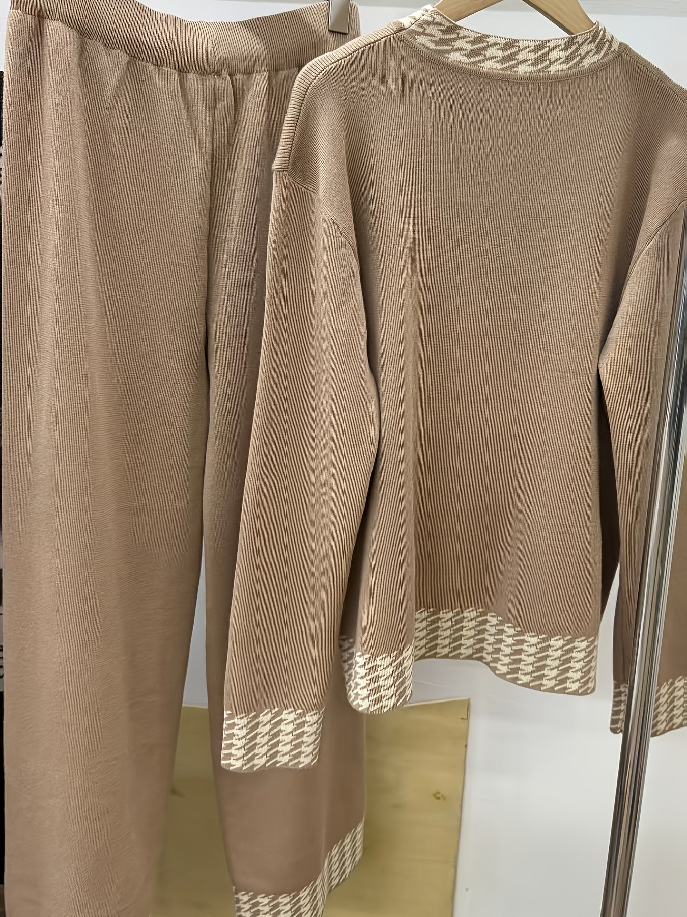 Set Donna Autunno Invernali a Vita Alta con Motivo Pied-de-Poule, Moda Femminile