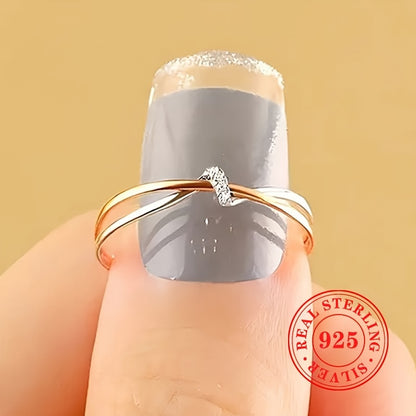 1pezzo READKISS Anello elegante S925 Sterling Silvery Double-Tone Twisted - Placcato in riodio, pietra natale di aprile, zircone cubico sintetico, gioiello versatile per tutti i giorni e feste