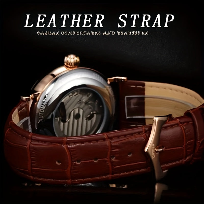 KINYUDE - Orologio meccanico automatico a doppia faccia con scheletro, due zone orarie, orologio impermeabile alla moda, regalo ideale, senza batteria