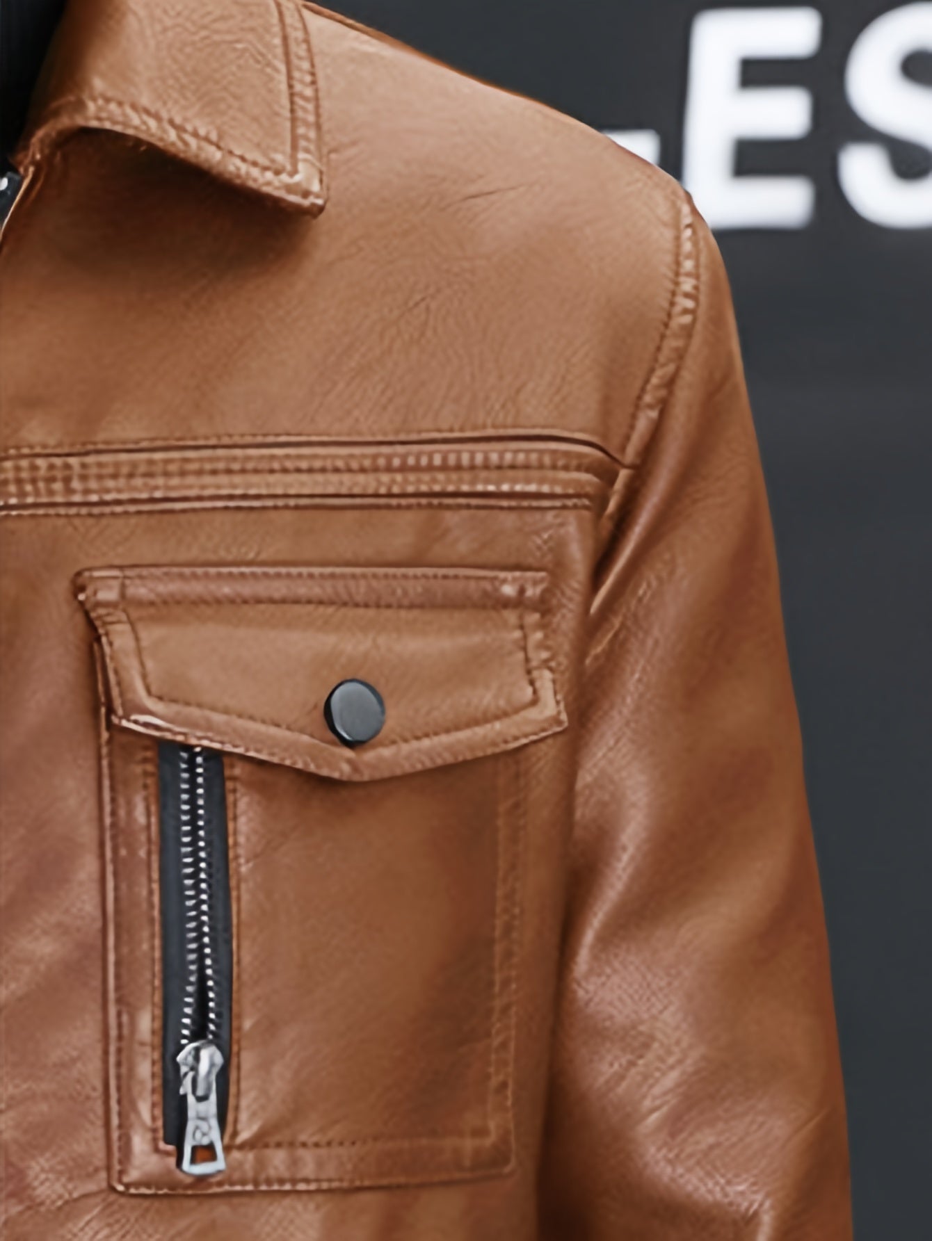 Linea Classic - Giacca da uomo autentica - Stile bomber marrone con chiusura a cerniera