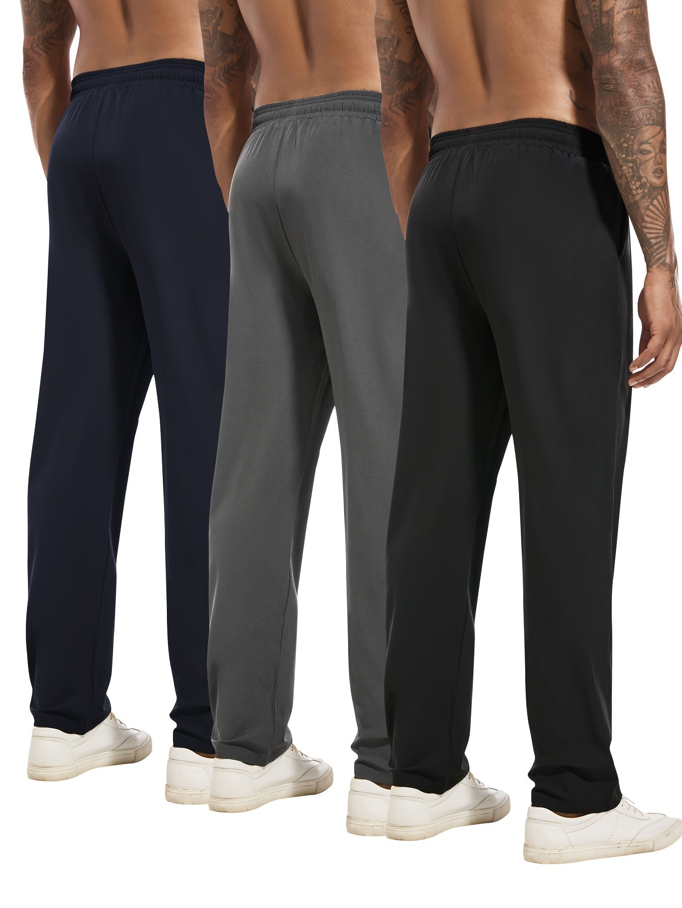 Pantaloni sportivi da uomo a tinta unita, 3 pezzi, con coulisse, casual, comodi, larghi, per attività all'aperto, in tessuto per esterni