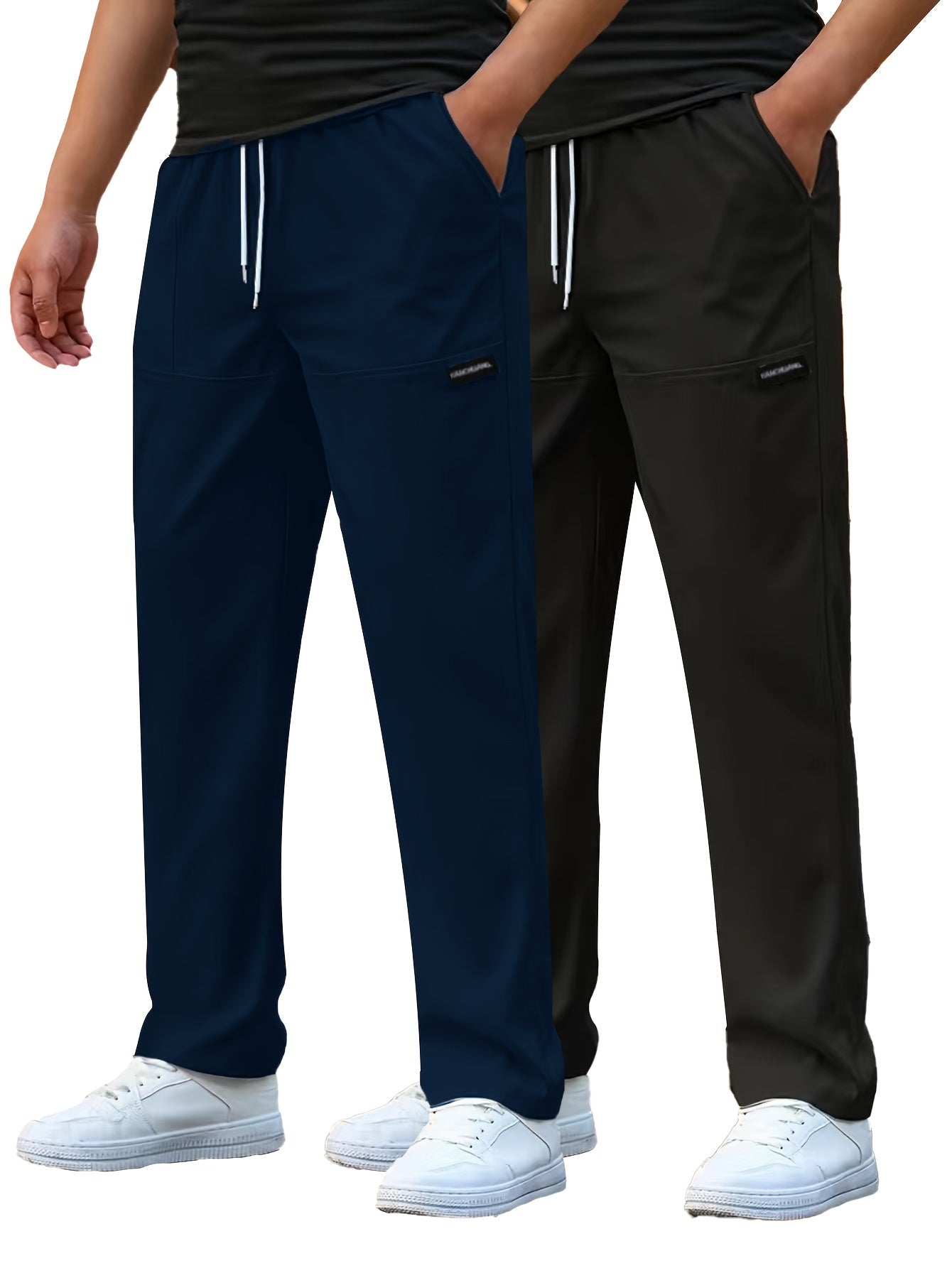 Pantaloni da lavoro casual da uomo a gamba dritta - Poliestere leggero, vita con coulisse, stile primavera/estate, opzioni bianco e blu navy, abbigliamento da lavoro casual | Pantaloni a gamba dritta | Tessuto in poliestere