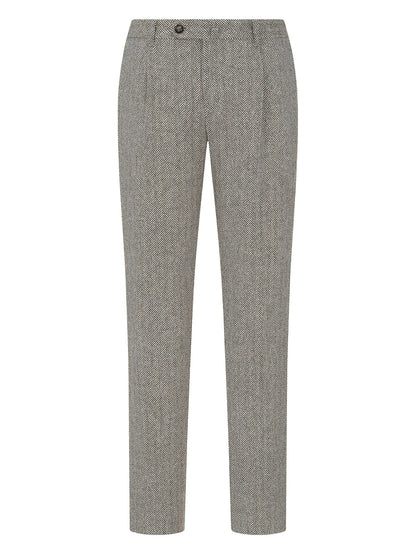 Pantaloni da uomo eleganti in tweed italiano - Pantaloni a gamba dritta a vita alta con chiusura a bottoni, tessuto non elasticizzato per ufficio ed eventi formali - Abbigliamento business autunno/inverno, evento formale, design classico, costruzione resi