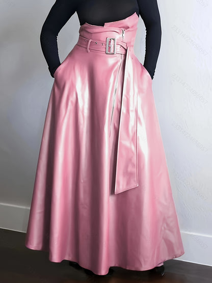 A-Line Luxe - Gonna Elegante in Pelle Sintetica a Vita Alta
