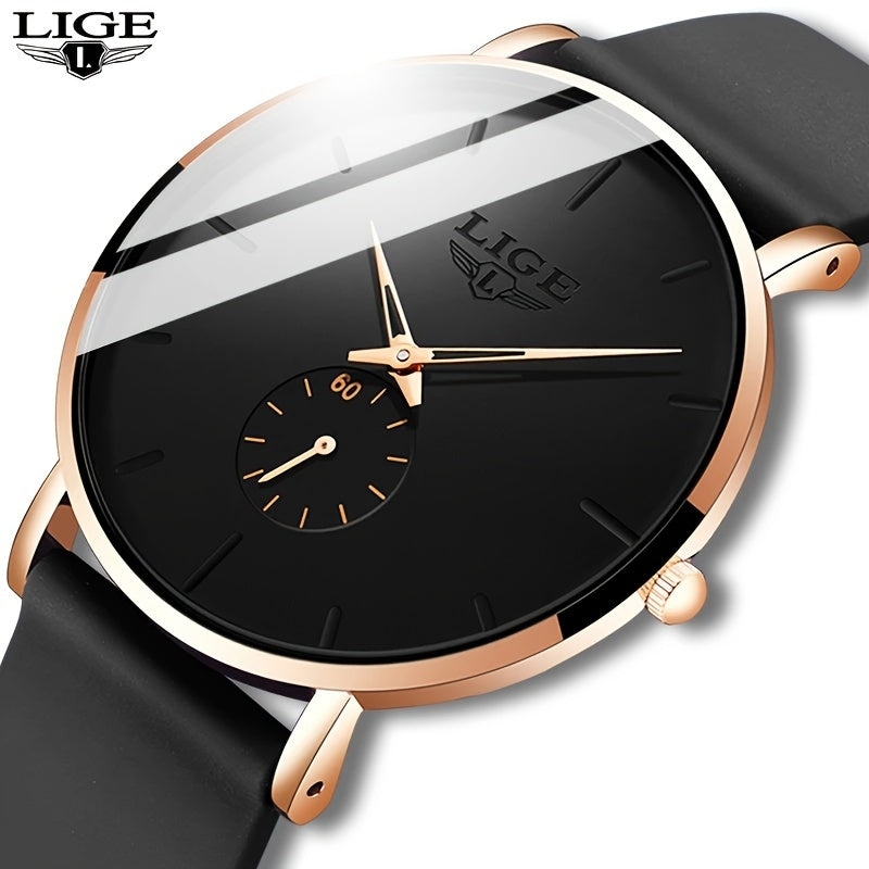 LIGE Orologio da Uomo di Lusso Sportivo Quartz - Ultra Sottile, IP68, Nero con Accenti in Tonalità Dorata, Design Semplice per Indumenti Casual e Formali, Orologio per Tutti i Giorni, Orologio Elegante